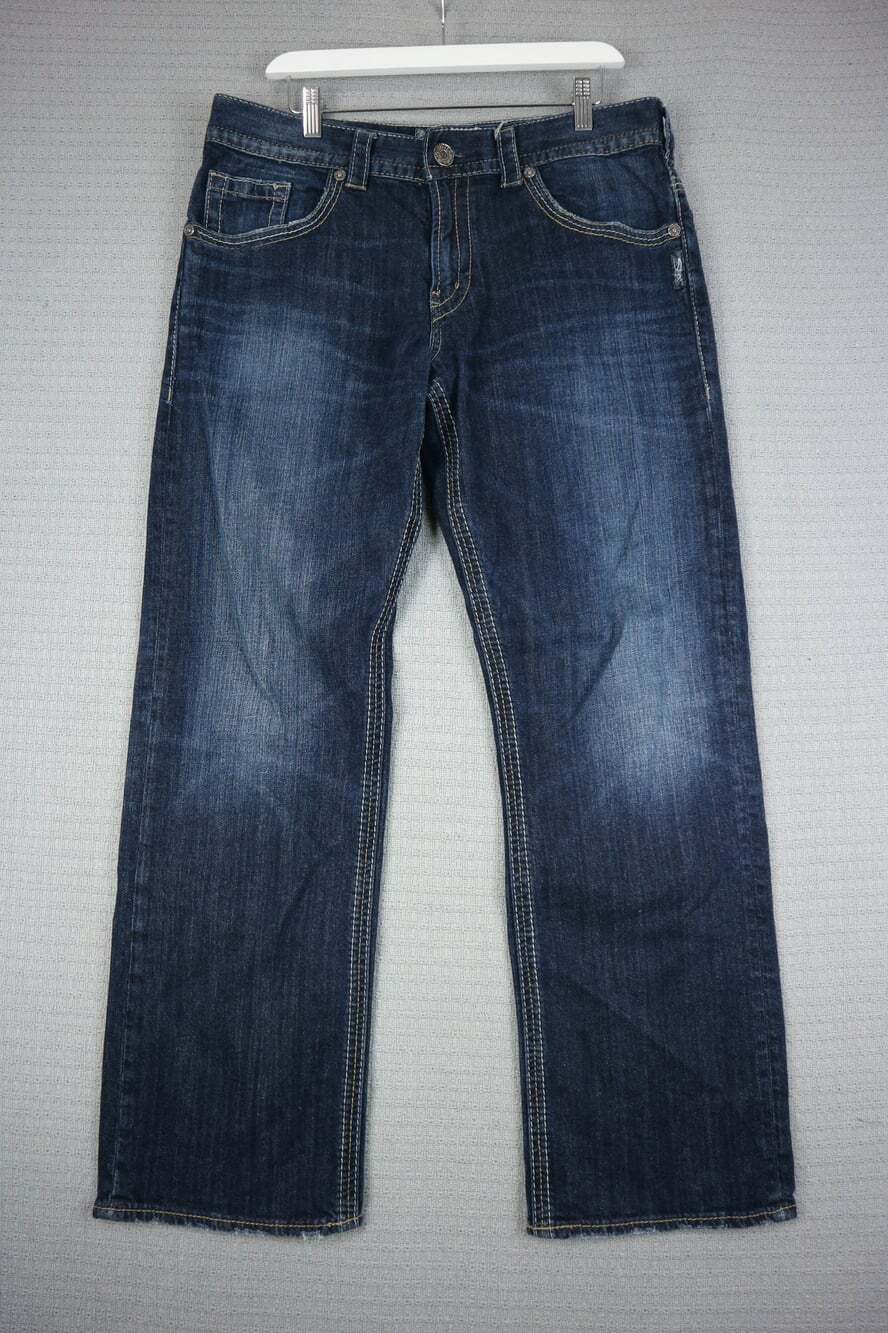 Silver Jeans Co Gordie Straight Cut Relaxed Dark Wash Mens 34x32 Jeans Denim